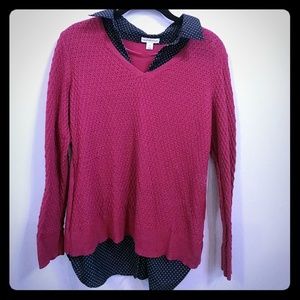 Sweater with attached layered shirt